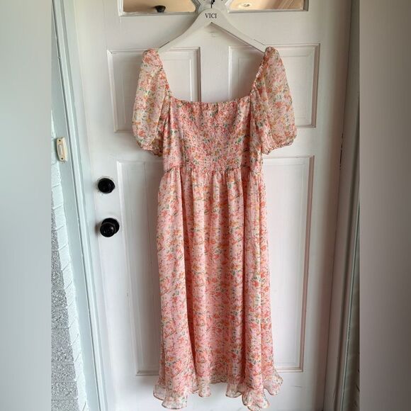 New Anthropologie ASTR The Label Lunaria Pleated Floral Orange Midi Dress - Picture 6 of 10